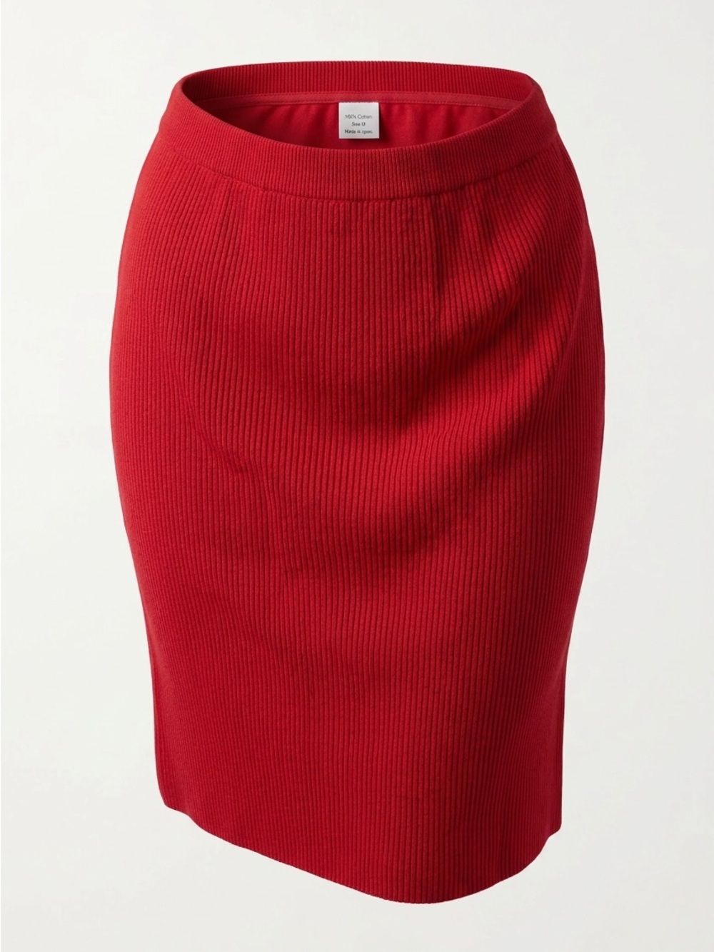 Moda International Red Ribbed Pencil Skirt